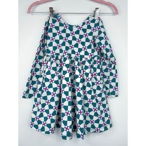 Hanna Andersson Peppermint Swirl Skater Dress Long Sleeve Green Pockets Size 4